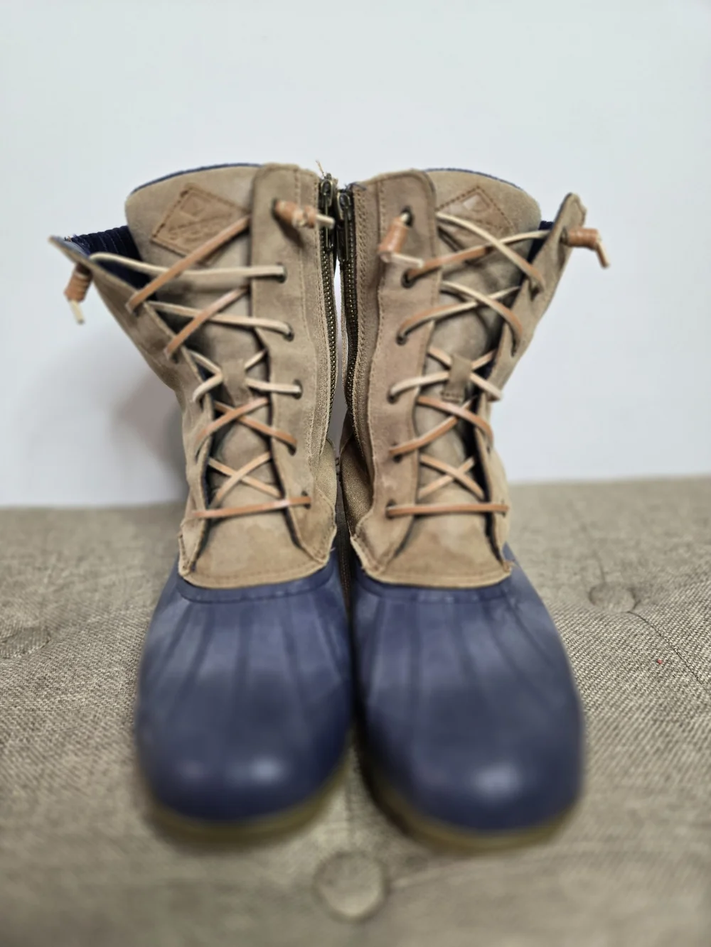Womens Sperry Navy & Khaki Lace-Up Waterproof Boots Size 8